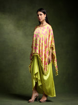 Satin Floral Printed Kimono with Draped Skirt