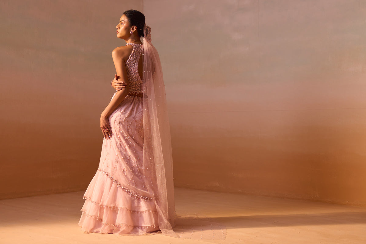 SOFT PINK ORGANZA LAYERED SKIRT SET
