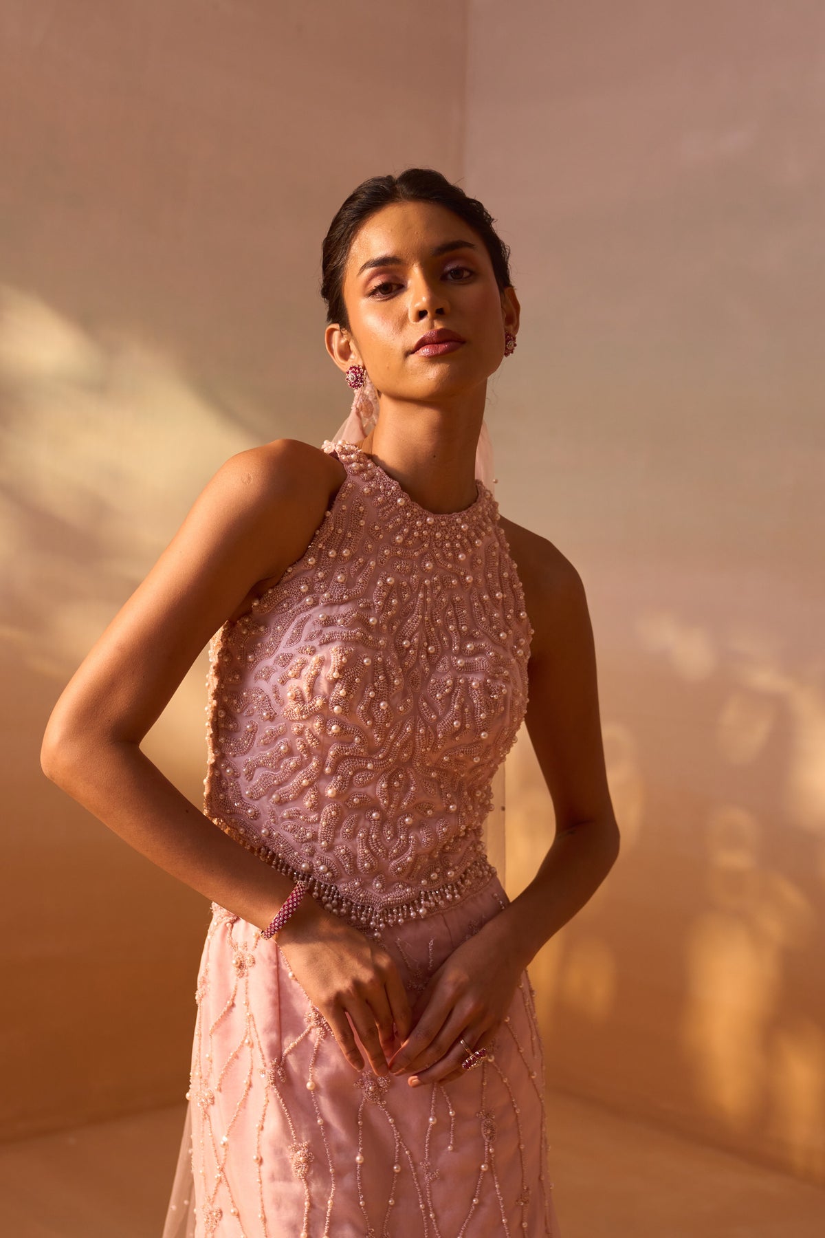 SOFT PINK ORGANZA LAYERED SKIRT SET