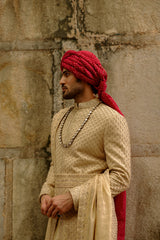 GOLD ZARDOZI RAW SILK SHERWANI SET