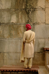 GOLD ZARDOZI RAW SILK SHERWANI SET