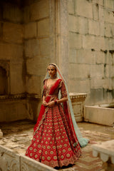 Red Hexagon Lehenga