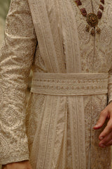 LIGHT BEIGE RAW SILK SHERWANI SET