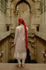CREAM SHERWANI JACKET WITH CHOGA AND CHURIDAR SET