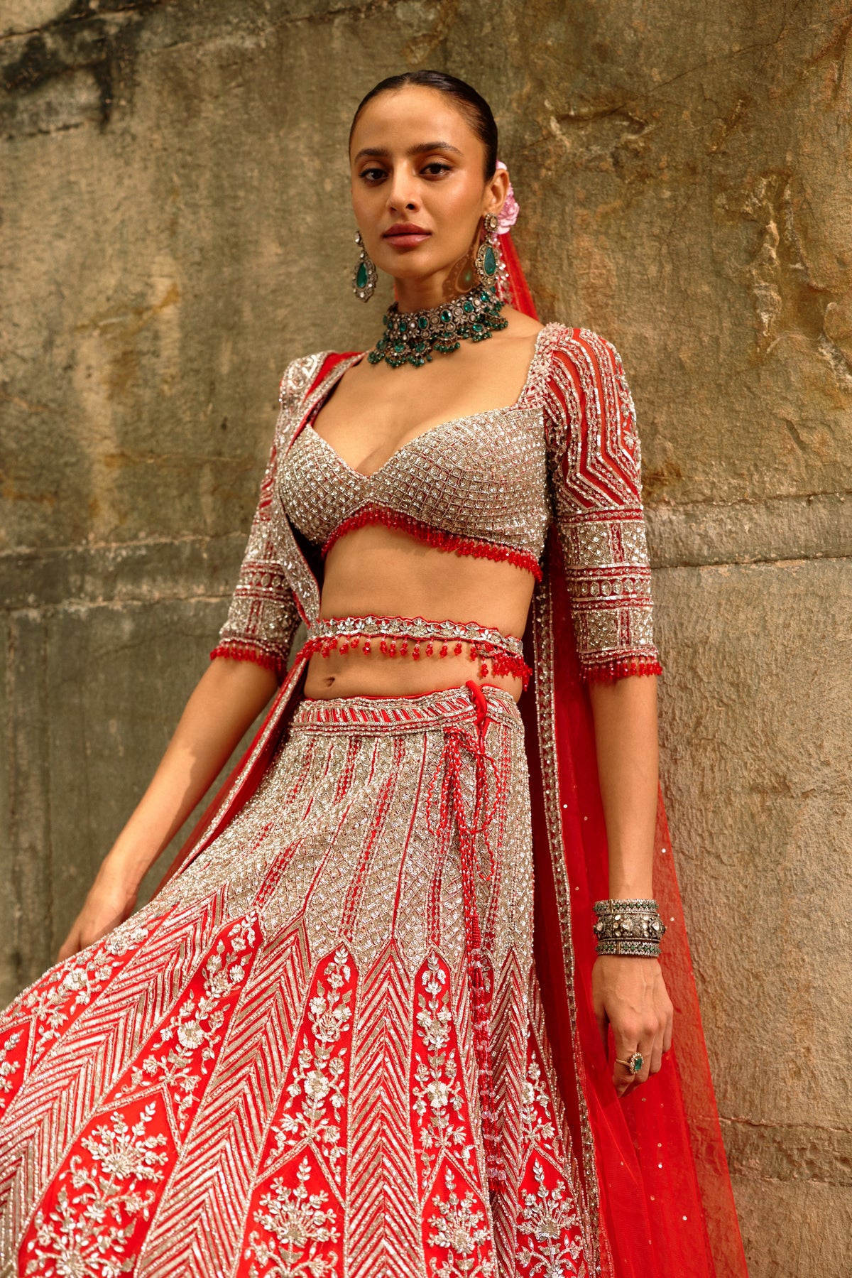 Red-Silver Tara Lehenga