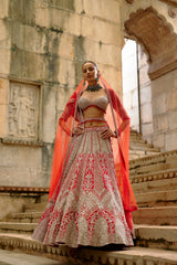 Red-Silver Tara Lehenga