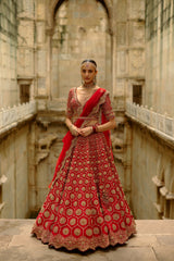 Red Hexagon Lehenga