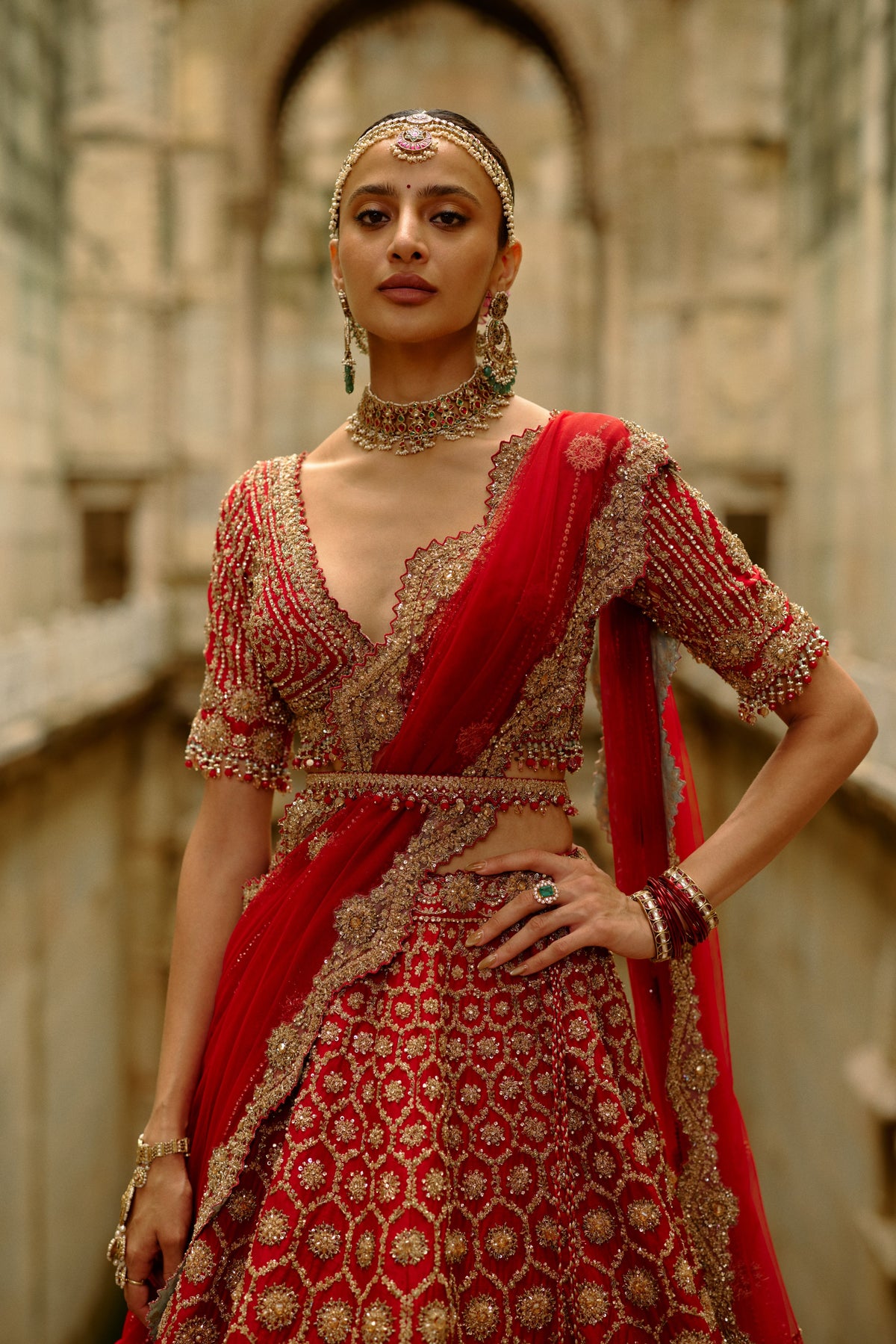 Red Hexagon Lehenga