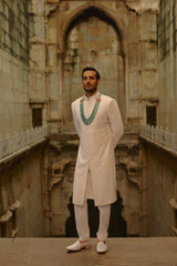 IVORY ALL OVER GEOMETRIC EMBROIDERED SHERWANI SET