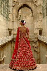 Red Hexagon Lehenga