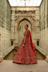 Red Resham Lehenga