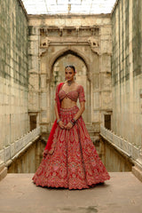 Red Resham Lehenga