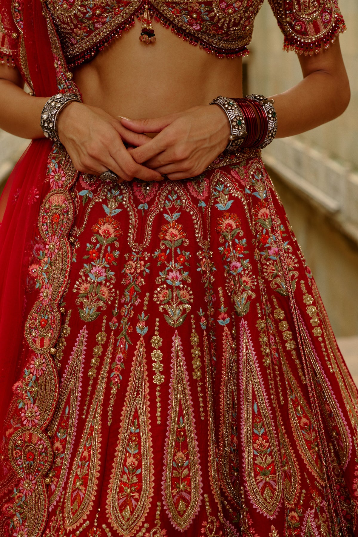 Red Resham Lehenga