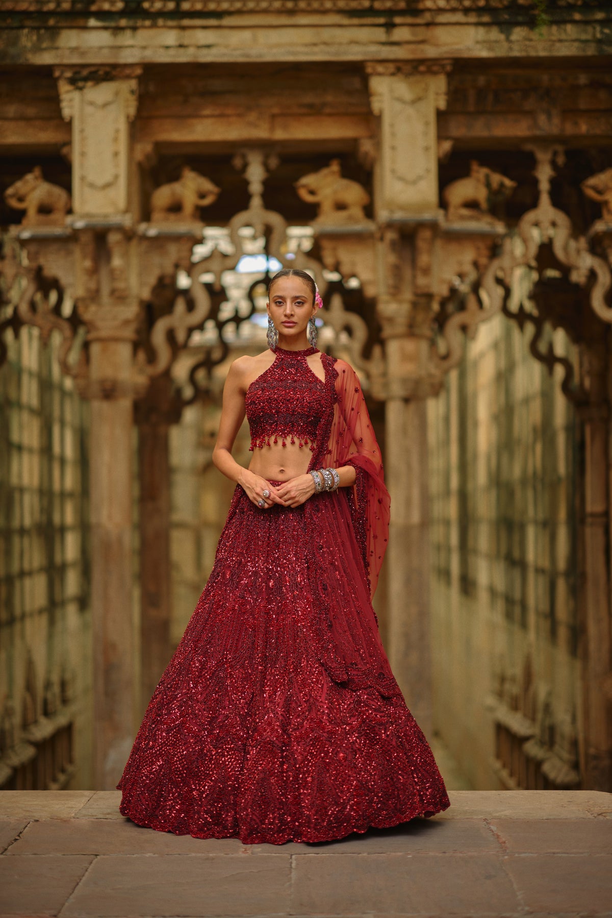Burgundy Ruha Lehenga