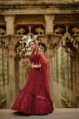 Burgundy Ruha Lehenga