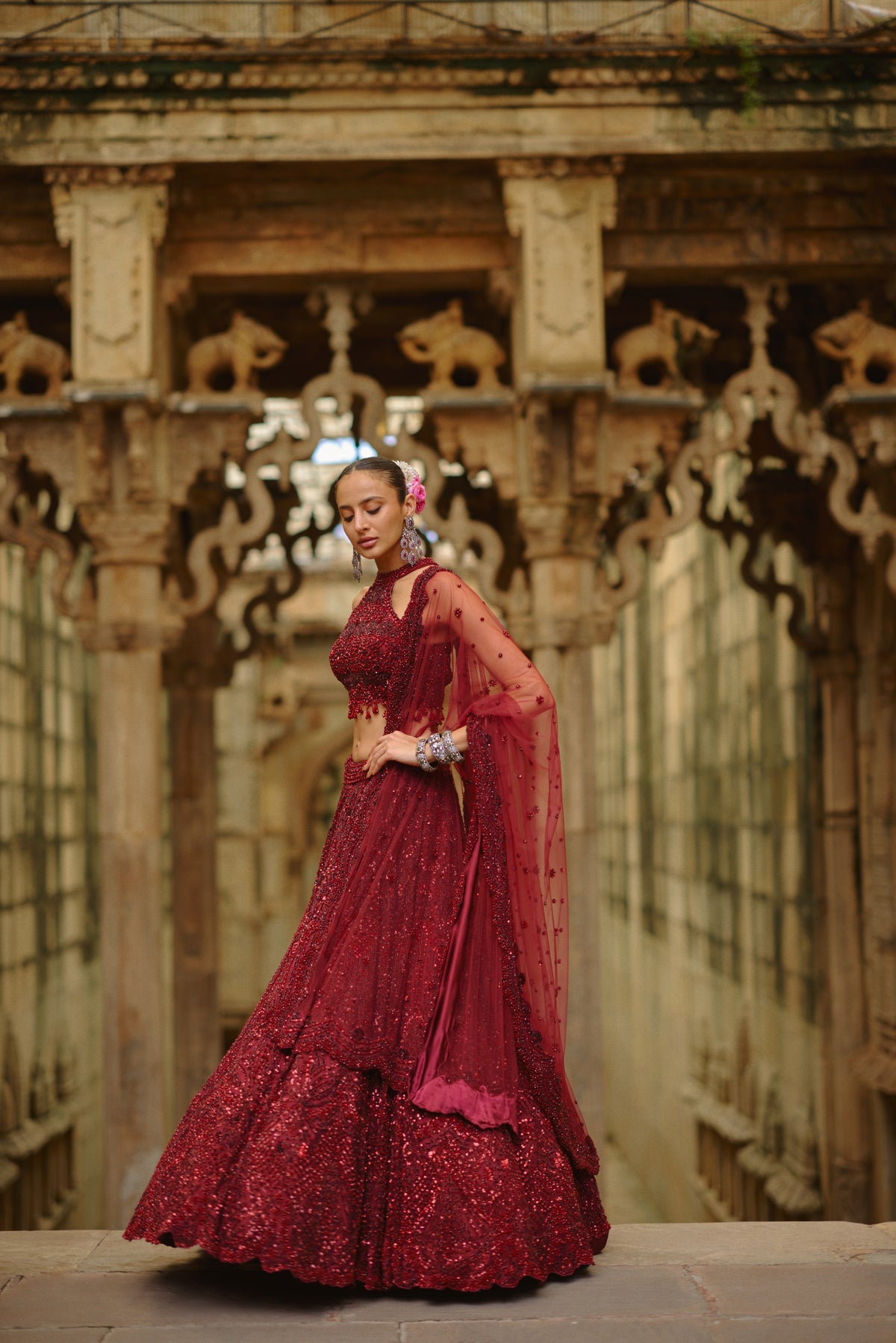 Burgundy Ruha Lehenga