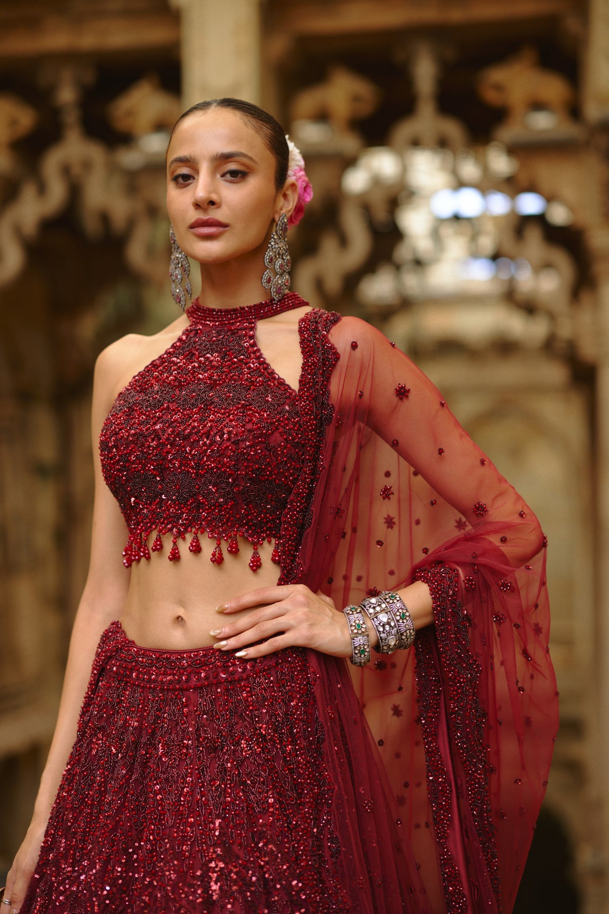 Burgundy Ruha Lehenga