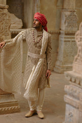 GOLD TWILL WOVEN SHERWANI GOLD EMBROIDERY