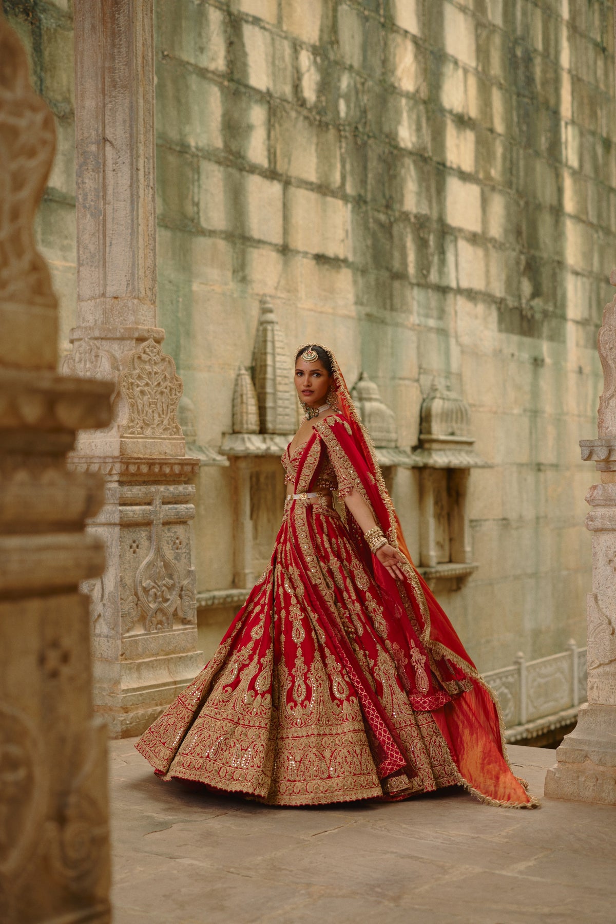 Red Dori Work Lehenga