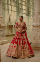 Red Dori Work Lehenga