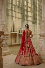 Red Dori Work Lehenga