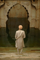 IVORY TAFFETA SILK DABKA JAAL SHERWANI SET