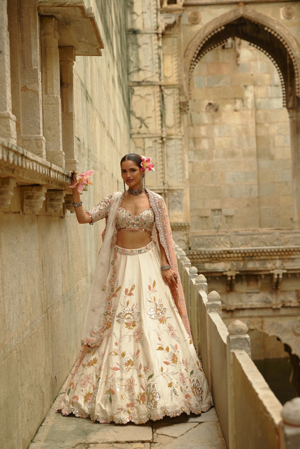 Cream Gota Lehenga
