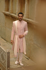 BLUSH PINK TAFFETA SILK SHERWANI SET