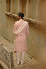 BLUSH PINK TAFFETA SILK SHERWANI SET