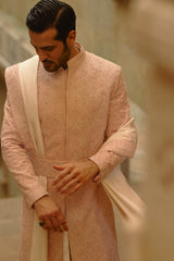 BLUSH PINK TAFFETA SILK SHERWANI SET