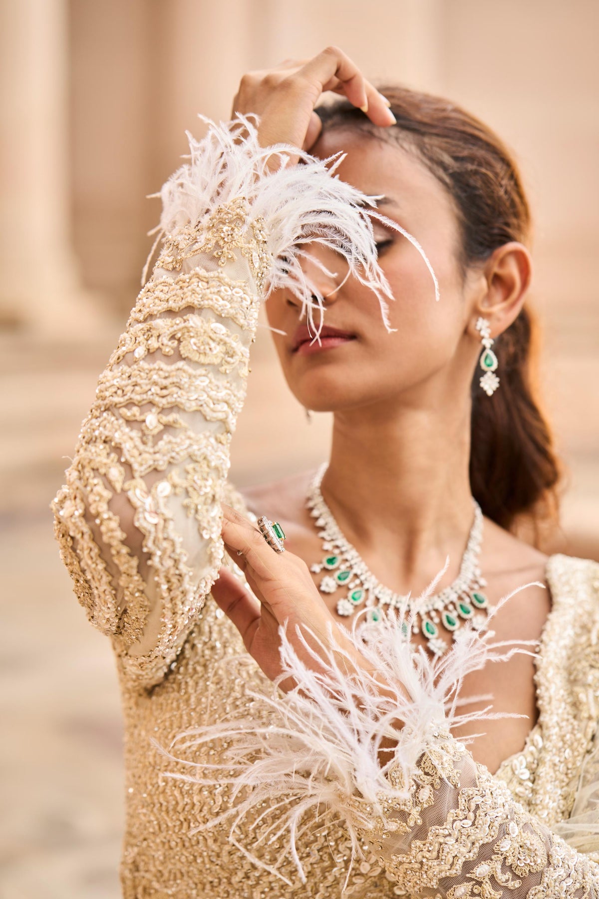 Vineeta Singh In Ivory Tulle Lehenga Choli Dupatta Set with an Optional Veil