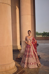 Maroon Raw Silk Lehenga Choli and Worked Belt with Tulle Dupatta