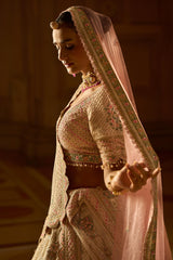 Ivory Tafetta Lehenga Choli Set with Two Tulle Dupattas