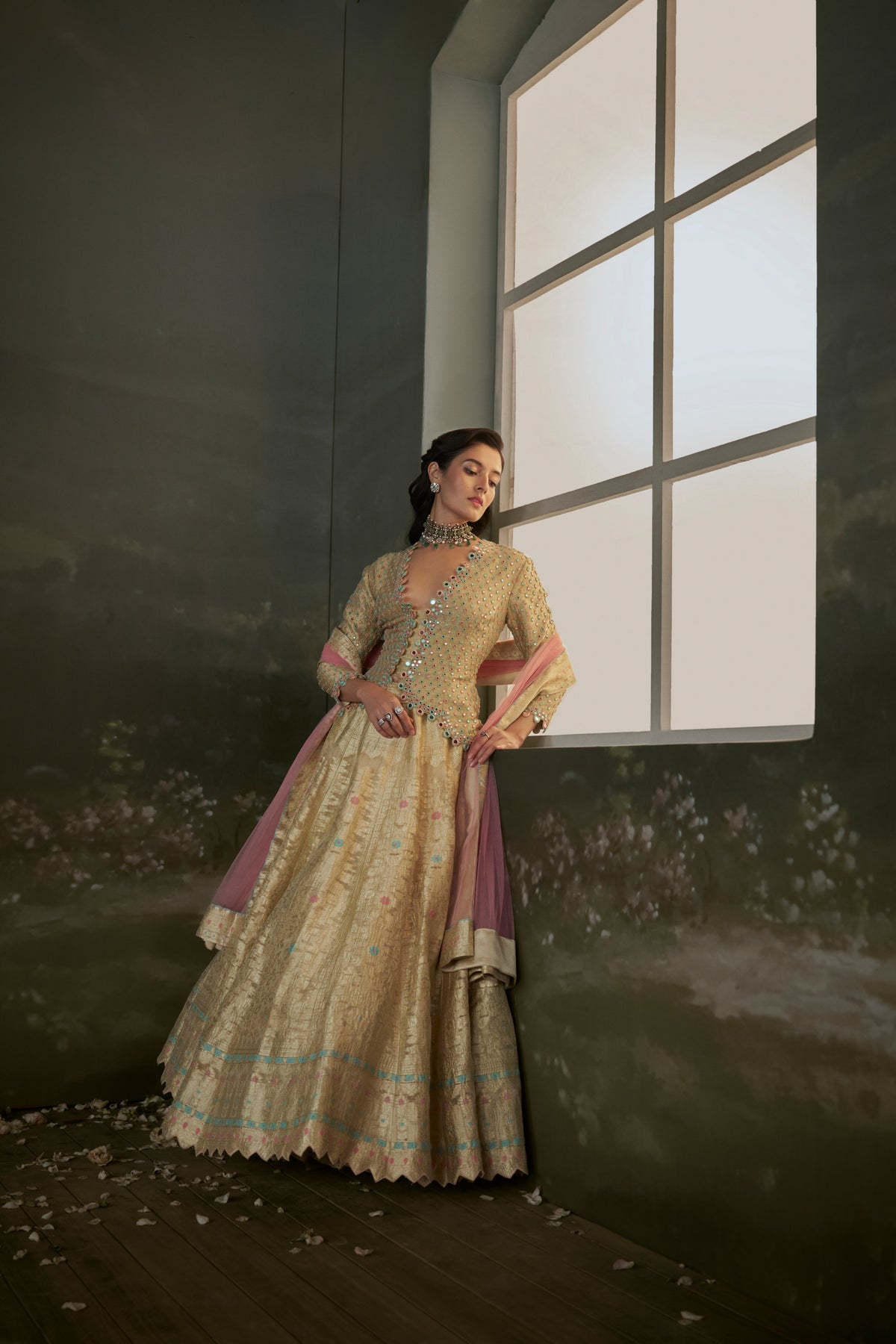Gold Woven Banarasi Silk Lehenga With Blouse And Dupatta