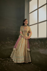 Gold Woven Banarasi Silk Lehenga With Blouse And Dupatta