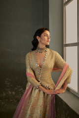 Gold Woven Banarasi Silk Lehenga With Blouse And Dupatta