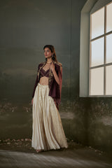Burgundy Cape And Sharara Set