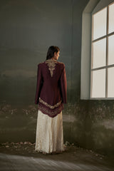 Burgundy Cape And Sharara Set