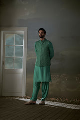 FOREST GREEN BUNDI WITH COTTON SILK KURTA AND SALWAR