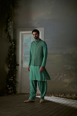 FOREST GREEN BUNDI WITH COTTON SILK KURTA AND SALWAR