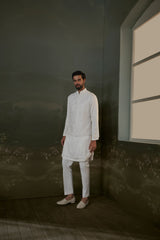 IVORY GEORGETTE KURTA AND PANT WITH EMBROIDERY NEHRU JACKET