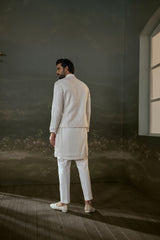 IVORY GEORGETTE KURTA AND PANT WITH EMBROIDERY NEHRU JACKET
