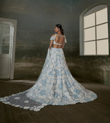 Powder Blue White Trail Lehenga Choli Set