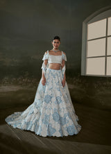Powder Blue White Trail Lehenga Choli Set