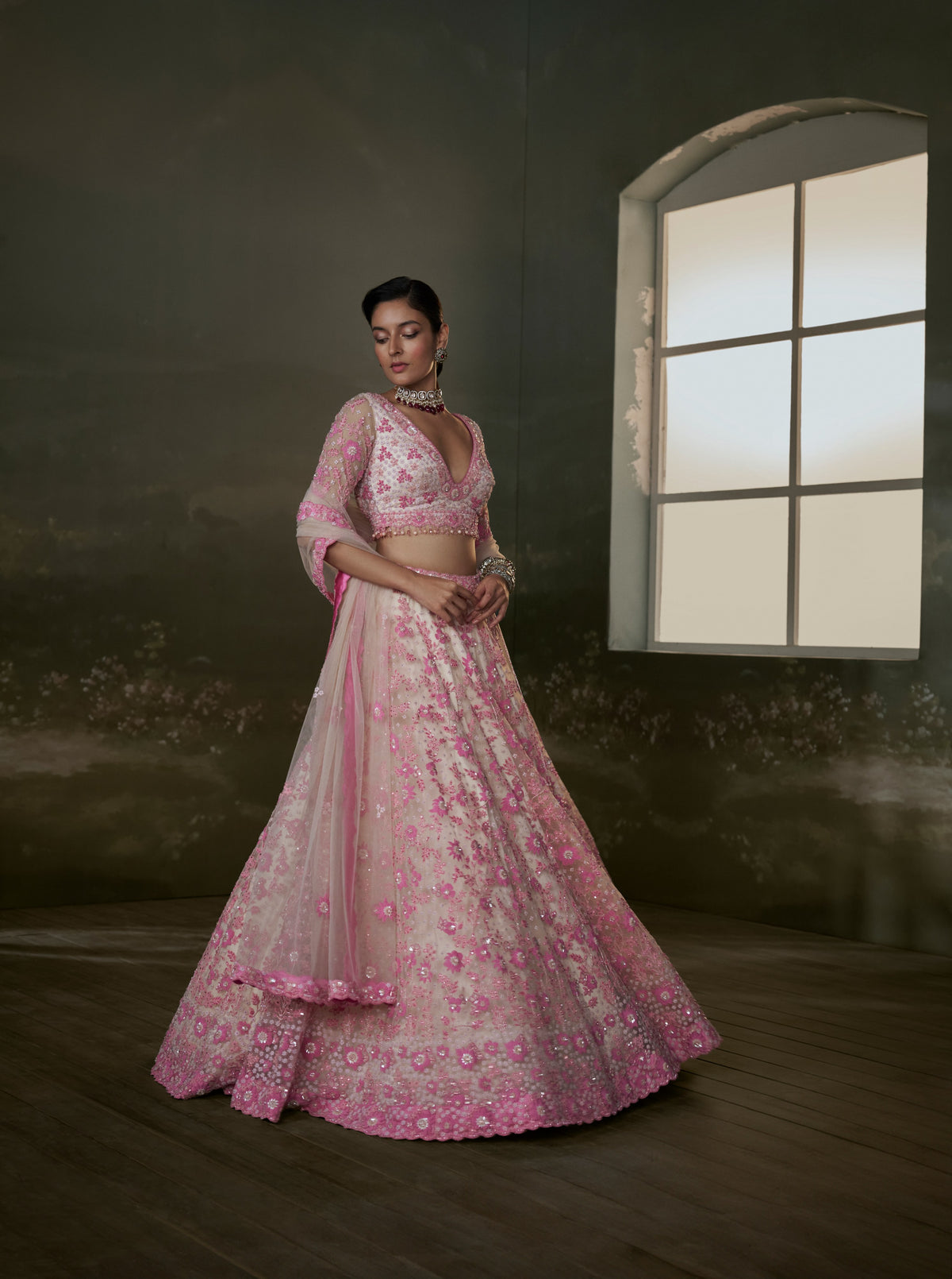 Blush Pink Net Lehenga Choli Set