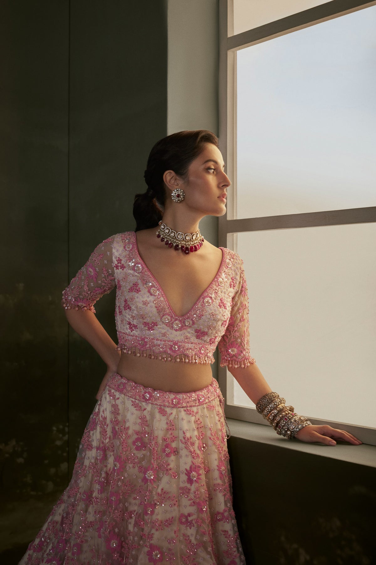 Blush Pink Net Lehenga Choli Set