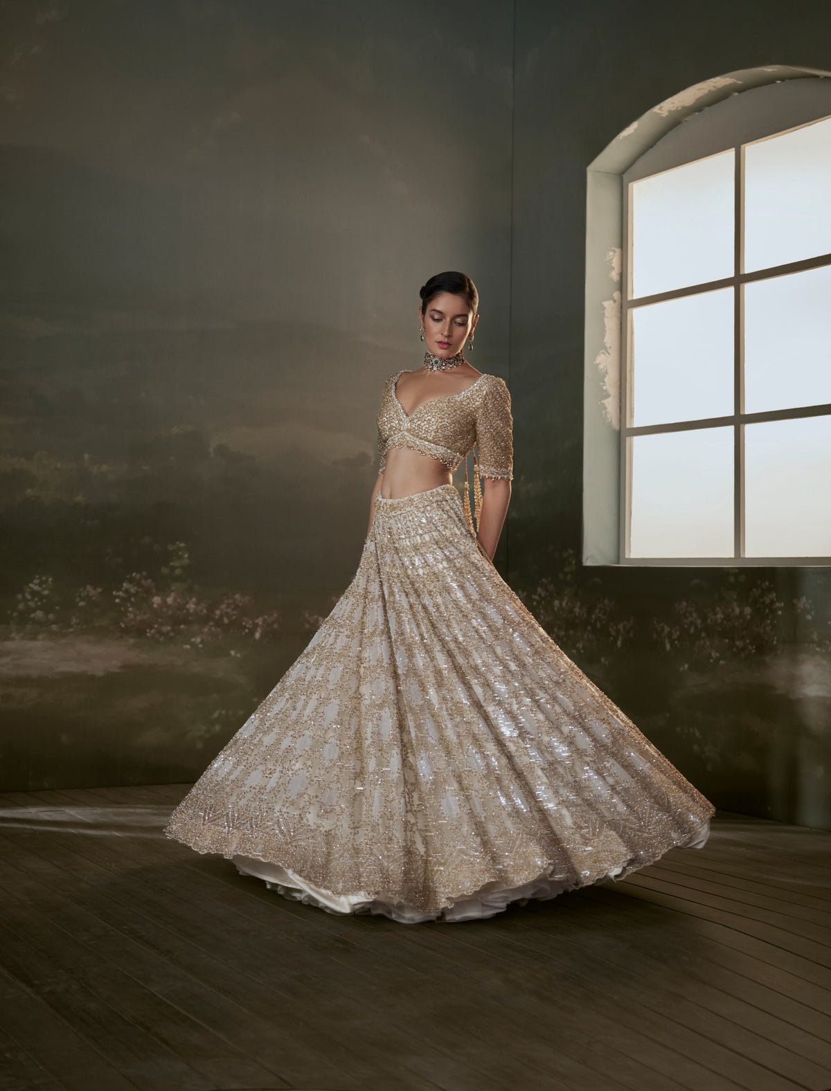 Ivory And Gold Lehenga Choli Set