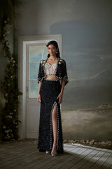 Black Skirt And Jacket Set With Ivory Corset