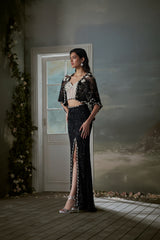 Black Skirt And Jacket Set With Ivory Corset