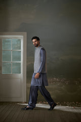 GREY RAW SILK BUNDI JACKET WITH KURTA AND SALWAR